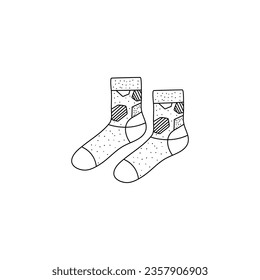 Doodle outline socks isolated on white background.