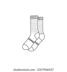 Doodle-Kontursocken einzeln auf weißem Hintergrund.