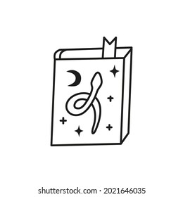 Doodle outline spelling witchy book icon isolated on white background.