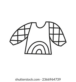 Doodle outline sweater with rainbow isolated on white background.
