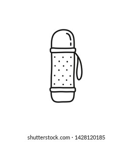 Doodle outline thermos icon isolated on white background.