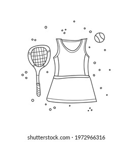 Doodle outline vector illustration of sports dress. Women's sportswear. Sports outfit isolated on white background.
