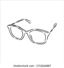 Doodle Outline Vector Illustration Of Sunglasses. Cute Summer Doodle. Black And White Line Art. Simple Line Art. Glasses Vector Sketch Illustration