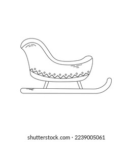 Doodle outlined Santa sleigh, Christmas icon, greeting card element, vector illustration. Monochrome Santa sleigh, Christmas icon, decoration element