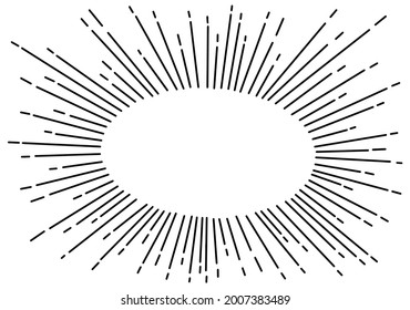 Doodle Oval Frame Vintage Sunburst, Starburst Explosion Effect, Hand Drawn Vector Illustration