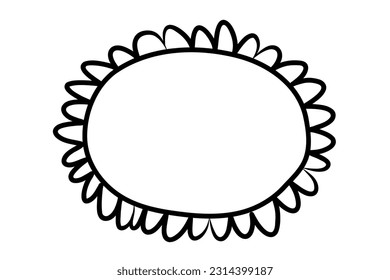 Doodle oval frame. Doodle wavy curve scrawl flower textured frames. Border mirror sketch. Vector illustration on a white background.