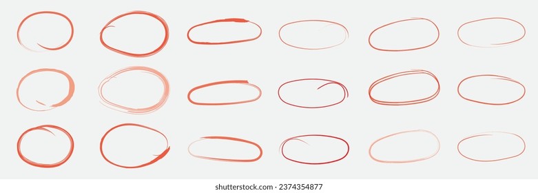 Doodle oval. Hand drawn ovals and circles set. Hand-drawn ellipse, round grunge frame and circled doodle isolated icon set. Ellipses in doodle style. Set of vector illustration.