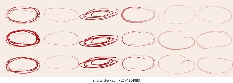 Doodle oval. Hand drawn ovals and circles set. Hand-drawn ellipse, round grunge frame and circled doodle isolated icon set. Ellipses in doodle style. Set of vector illustration.