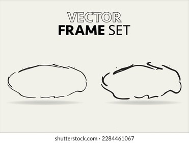 Doodle oval. Hand-drawn ellipse, round grunge frame and circled doodle isolated icon set on white. 