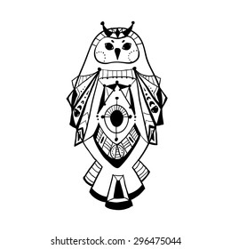 Doodle owl in aztec style.