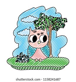 doodle owl cute wild animal in the forest
