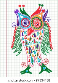 doodle owl marker drawing