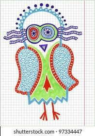 doodle owl marker drawing