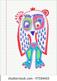 doodle owl marker drawing