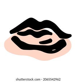 Doodle paint brush strokes lips pattern. Grunge hand drawn curved and wavy lines.Watercolor and  ink brush scribbles decorative texture. 