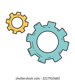 Doodle pair of gears vector isolated illustration. Interlocking ideas. Business system concept icons. Work life balance concept. Time management. Successful goals. CMS concept