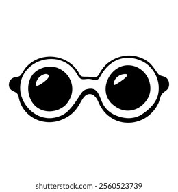 Doodle pair of round sunglasses in black and white. Hand drawn accessory circular lenses, thick frames, and a simple, minimalist design.