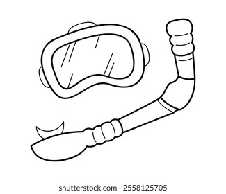 Doodle pair of swimming mask and snorkel in black outline. Clip art for your projects.