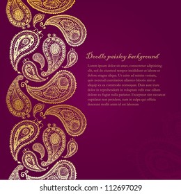 Doodle paisley seamless line background.