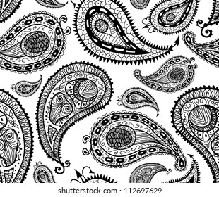 Doodle paisley seamless pattern.