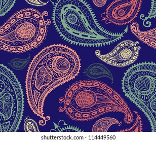 Doodle paisley seamless pattern.