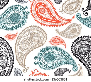 Doodle paisley seamless pattern.