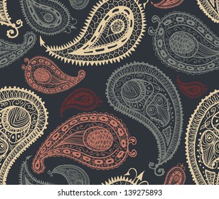 Doodle paisley seamless pattern