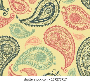 Doodle paisley seamless pattern.