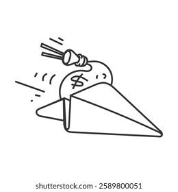 doodle paper airplane flying and carrying money bag illustration