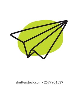 Doodle Paper Airplane icon hand drawn with thin line and colorful blob