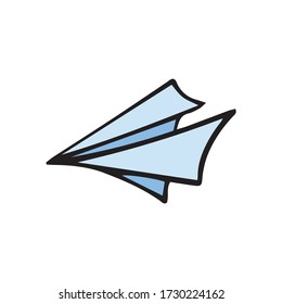 doodle paper airplane, vector illustration isolated on white background