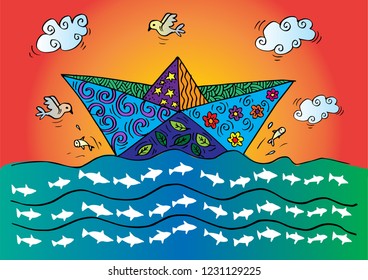 Doodle of Paper boats