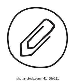 Doodle Paper Clip icon. Infographic symbol in a circle. Line art style graphic design element. Web button.  Attaching, stationery, office post-it concept. 