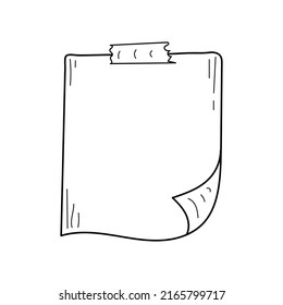 Papel garabato pegajoso. Estilo de esbozo lineal. Pegatina de papel recordatorio dibujada a mano para aviso de pin, texto. Ilustración del vector
