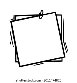 Doodle paper with paperclip. Empty sheets with clip for memos and labels. Doodle vector illustration isolated in white background