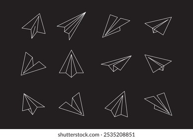 Doodle paper plane icon set in hand drawn sketch style. Isolated vector illustration.