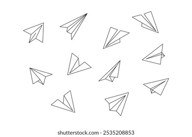 Doodle paper plane icon set in hand drawn sketch style. Isolated vector illustration.