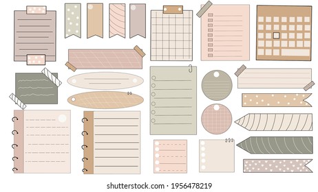 Doodle paper sheet. Hand drawn sketch notebook, bullet journal sheets, sticky note and notepad page. Cartoon torn paper sheets form notepad isolated vector illustration collection. Office notepapers
