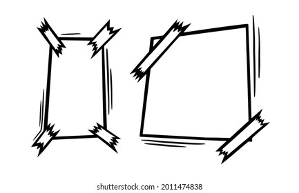 Doodle-Papierblätter mit Klebeband. Leere Papierseiten für Skripte und Nachrichten. Doodle Vektorgrafik einzeln auf weißem Hintergrund
