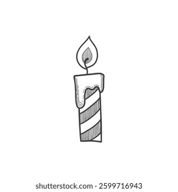 Doodle party burning candle icon. Abstract simple hand drawn sketch element, cute marker pen scribble sign. Vector border garland and frame icon.