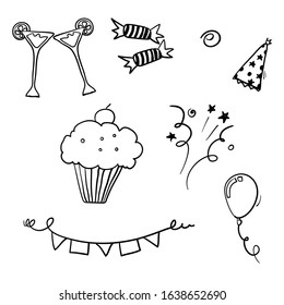 doodle party element with hand drawn doodle style vector isolated background