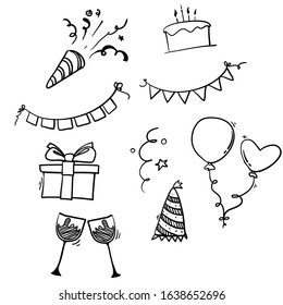 doodle party element with hand drawn doodle style vector isolated background