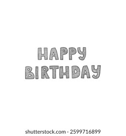 Doodle party Happy birthday text icon. Abstract simple hand drawn sketch element, cute marker pen scribble sign. Vector border garland and frame icon.