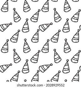 doodle party hat black vector illustrator Seamless pattern background design wallpaper.