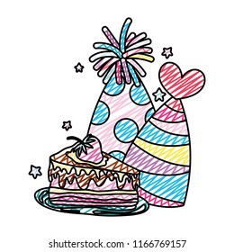 doodle party hats with sweet cake birthday