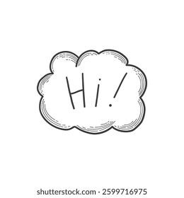 Doodle party hi chat text icon. Abstract simple hand drawn sketch element, cute marker pen scribble sign. Vector border garland and frame icon.