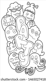 doodle party set. Vector illustration of Celebration party carnival festive icons set. Hand drawn, Sketch icons for invitation,  poster