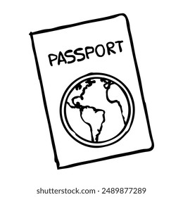 Doodle Passport con boceto de globo. Símbolo gráfico dibujado a mano aislado sobre fondo blanco