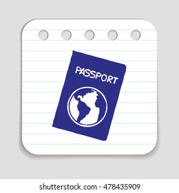 Doodle passport icon. Blue pen hand drawn infographic symbol on a notepaper piece. Design element. International identification, tourism, travel, passport control, vacation, citizenship concept