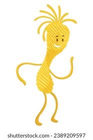 Doodle pasta character. Cute Italian wheat food. Pasta noodles character design. Menu decorative element. Vector meal illustration